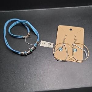 Blue and Silver Necklace with Earrings Set